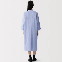 Clearance Muji Robe chemise à col montant en popeline de coton biologique pour femme