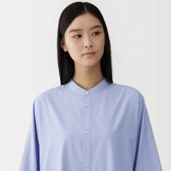 Clearance Muji Robe chemise à col montant en popeline de coton biologique pour femme
