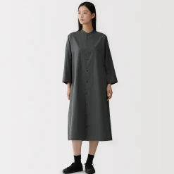 Clearance Muji Robe chemise à col montant en popeline de coton biologique pour femme