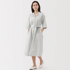 Sale Muji Robe chemise large à manches 3/4 et en coton Quick Dry pour femme