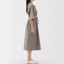 Sale Muji Robe chemise large à manches 3/4 et en coton Quick Dry pour femme