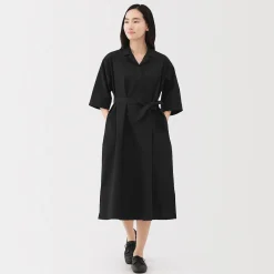 Sale Muji Robe chemise large à manches 3/4 et en coton Quick Dry pour femme