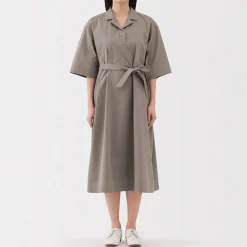 Sale Muji Robe chemise large à manches 3/4 et en coton Quick Dry pour femme