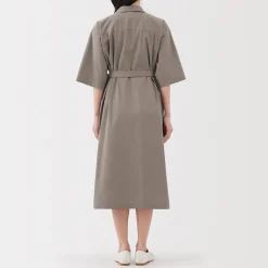 Sale Muji Robe chemise large à manches 3/4 et en coton Quick Dry pour femme