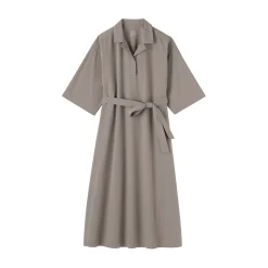 Sale Muji Robe chemise large à manches 3/4 et en coton Quick Dry pour femme
