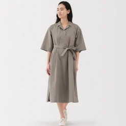 Sale Muji Robe chemise large à manches 3/4 et en coton Quick Dry pour femme