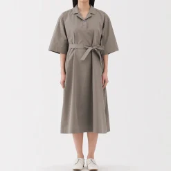 Sale Muji Robe chemise large à manches 3/4 et en coton Quick Dry pour femme