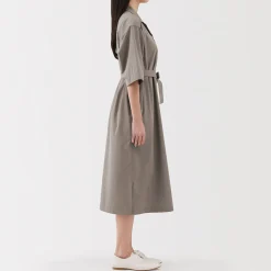 Sale Muji Robe chemise large à manches 3/4 et en coton Quick Dry pour femme