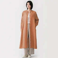 Best Muji Robe-chemise à col officier en lin lavé pour femme