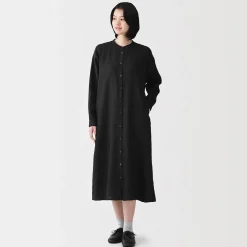 Best Muji Robe-chemise à col officier en lin lavé pour femme