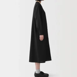 Best Muji Robe-chemise à col officier en lin lavé pour femme