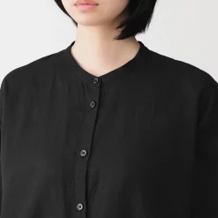 Best Muji Robe-chemise à col officier en lin lavé pour femme