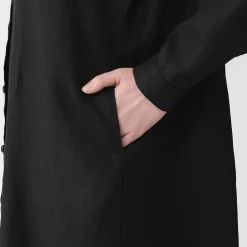 Best Muji Robe-chemise à col officier en lin lavé pour femme