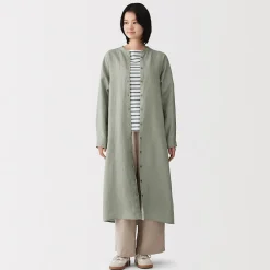 Best Muji Robe-chemise à col officier en lin lavé pour femme