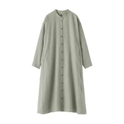 Best Muji Robe-chemise à col officier en lin lavé pour femme
