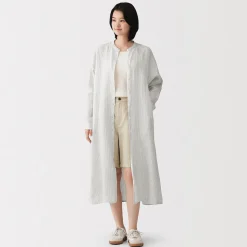 Best Muji Robe-chemise à col officier en lin lavé pour femme