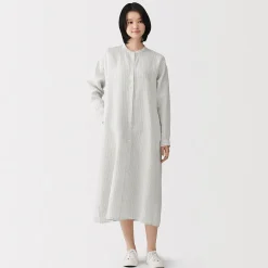 Best Muji Robe-chemise à col officier en lin lavé pour femme