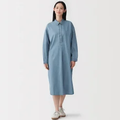 Discount Muji Robe-chemise légère en denim de kapok mélangé pour femme