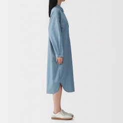 Discount Muji Robe-chemise légère en denim de kapok mélangé pour femme