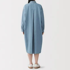 Discount Muji Robe-chemise légère en denim de kapok mélangé pour femme