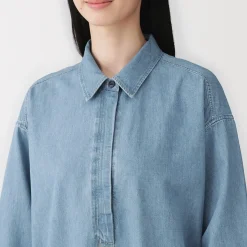 Discount Muji Robe-chemise légère en denim de kapok mélangé pour femme