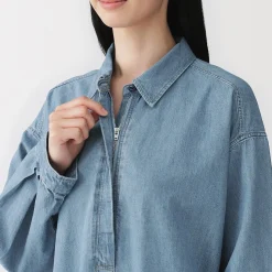 Discount Muji Robe-chemise légère en denim de kapok mélangé pour femme