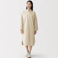 Hot Muji Robe-chemise légère en sergé de kapok mélangé pour femme Blanc Brut