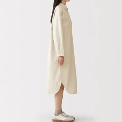 Hot Muji Robe-chemise légère en sergé de kapok mélangé pour femme Blanc Brut
