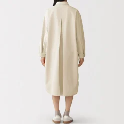 Hot Muji Robe-chemise légère en sergé de kapok mélangé pour femme Blanc Brut