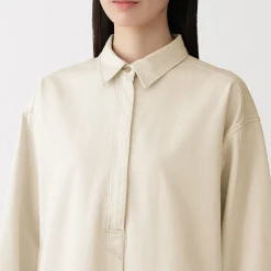 Hot Muji Robe-chemise légère en sergé de kapok mélangé pour femme Blanc Brut