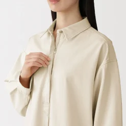 Hot Muji Robe-chemise légère en sergé de kapok mélangé pour femme Blanc Brut