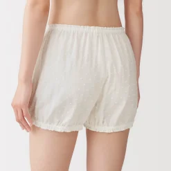 Hot Muji Short ballon en double gaze à pois dobby pour femme