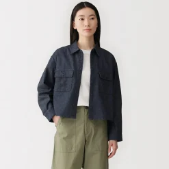 Sale Muji Sur-chemise légère en denim de kapok mélangé pour femme Bleu Marine Foncé