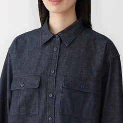 Sale Muji Sur-chemise légère en denim de kapok mélangé pour femme Bleu Marine Foncé