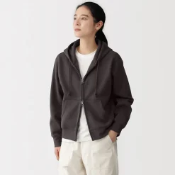 Online Muji Sweat-shirt à capuche zippé en coton mélangé pour femme