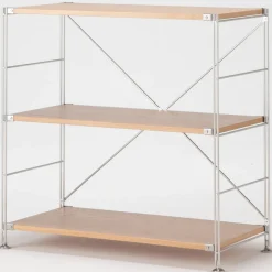 Muji Étagère en acier inoxydable plaquée chêne large ‐ 3 niveaux (Dont Eco‐part. 2,80 €)