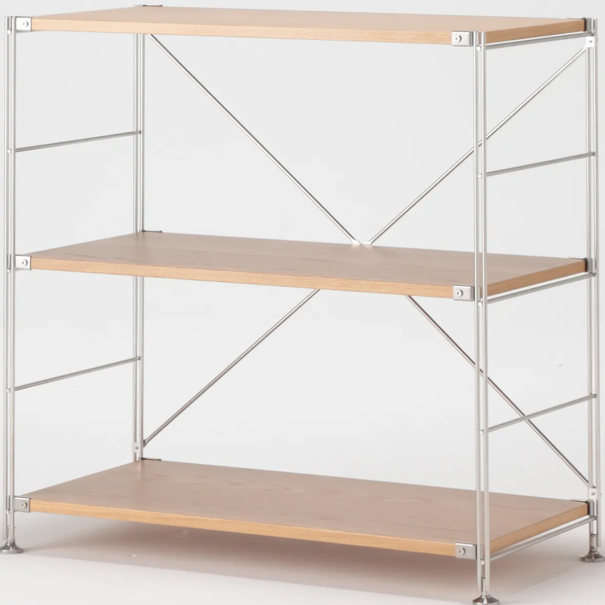 Muji Étagère en acier inoxydable plaquée chêne large ‐ 3 niveaux (Dont Eco‐part. 2,80 €)