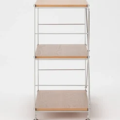 Muji Étagère en acier inoxydable plaquée chêne large ‐ 3 niveaux (Dont Eco‐part. 2,80 €)