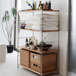 Discount Muji Étagère en acier inoxydable plaquée chêne large ‐ 4 niveaux (Dont Eco part. 2,80 €)