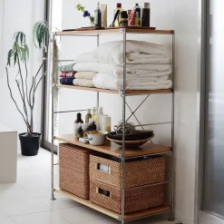 Discount Muji Étagère en acier inoxydable plaquée chêne large ‐ 4 niveaux (Dont Eco part. 2,80 €)