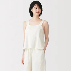 Hot Muji Top sans manches en double gaze à pois dobby pour femme