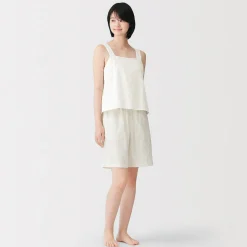Hot Muji Top sans manches en double gaze à pois dobby pour femme