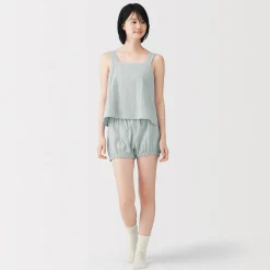 Hot Muji Top sans manches en double gaze à pois dobby pour femme