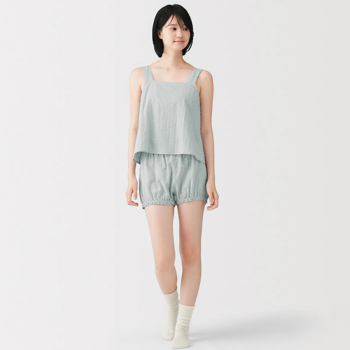 Hot Muji Top sans manches en double gaze à pois dobby pour femme