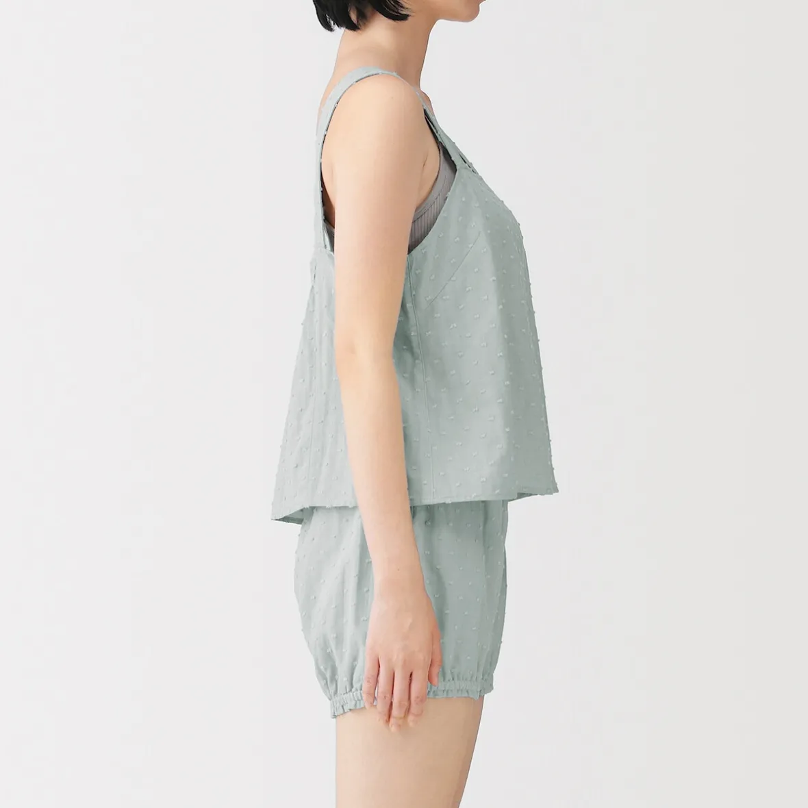 Hot Muji Top sans manches en double gaze à pois dobby pour femme
