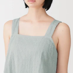 Hot Muji Top sans manches en double gaze à pois dobby pour femme