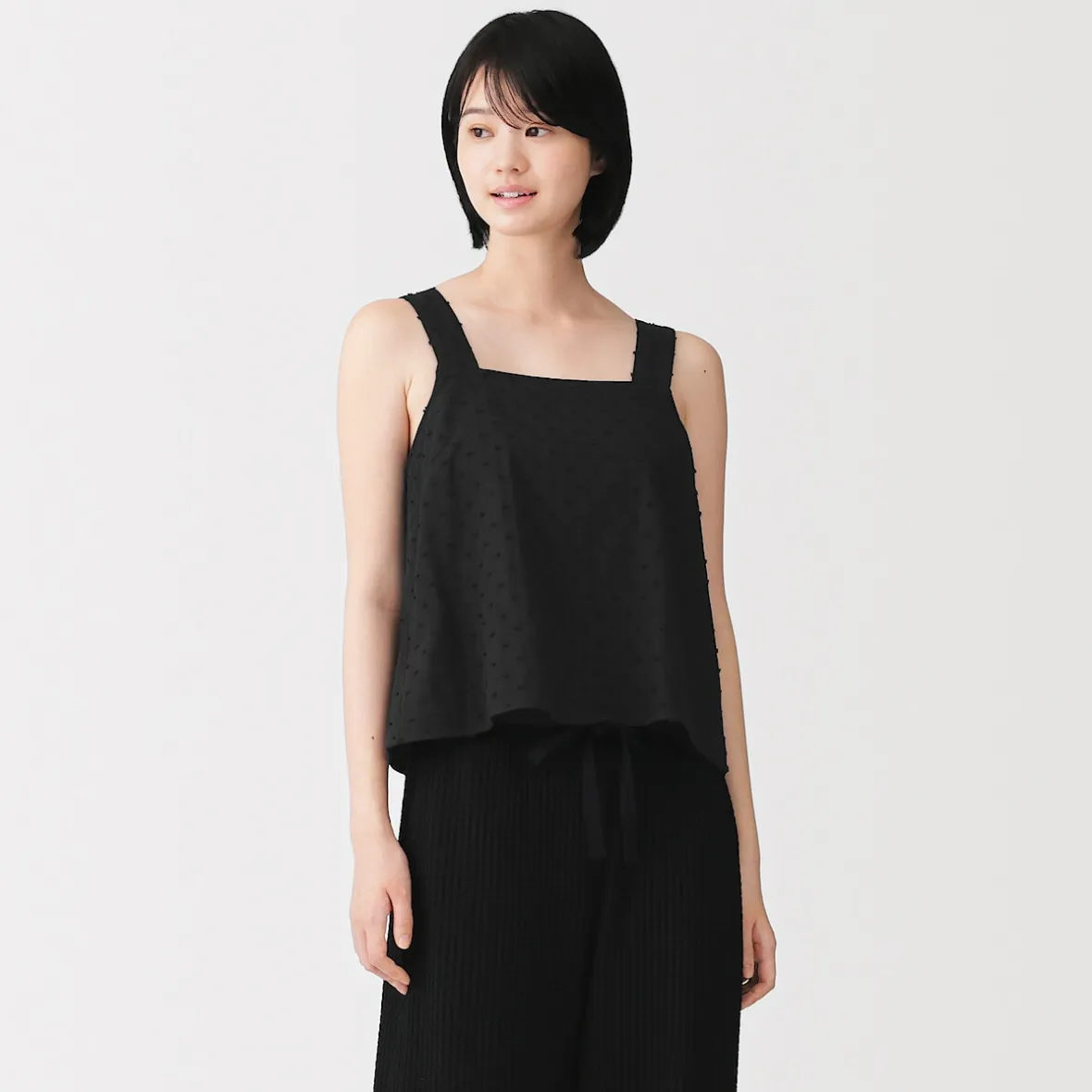 Hot Muji Top sans manches en double gaze à pois dobby pour femme