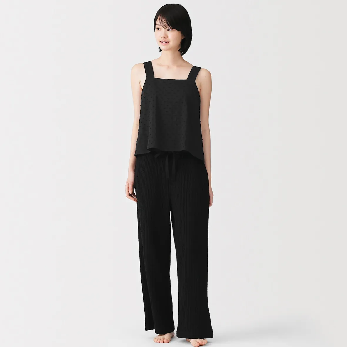 Hot Muji Top sans manches en double gaze à pois dobby pour femme