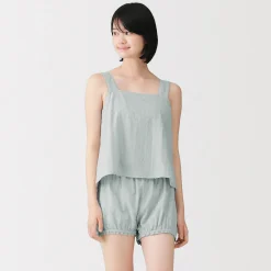 Hot Muji Top sans manches en double gaze à pois dobby pour femme