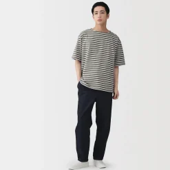 Muji T-shirt à col bateau en coton épais délavé pour homme